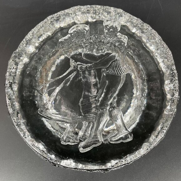 Kosta Boda Rhapsody Ashtray Clear Textured Glass With Dancing Couple Design - Picture 6 of 7